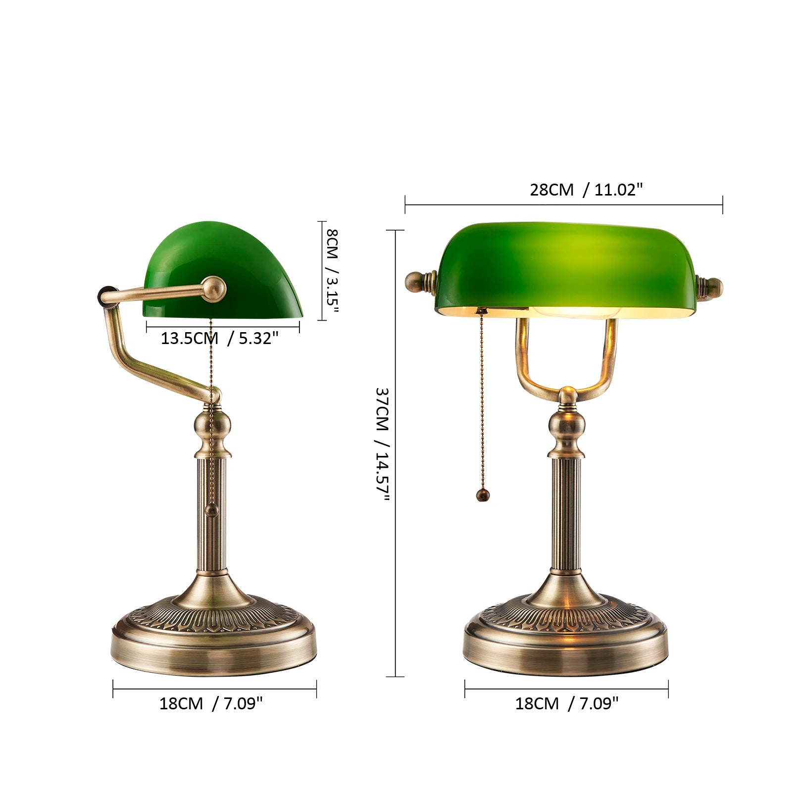 Glowinest™ Classical Banker's Desk Lamp – Green or White Glass Shade | Zipper Switch | Ideal for Living Room, Bedroom, or Office