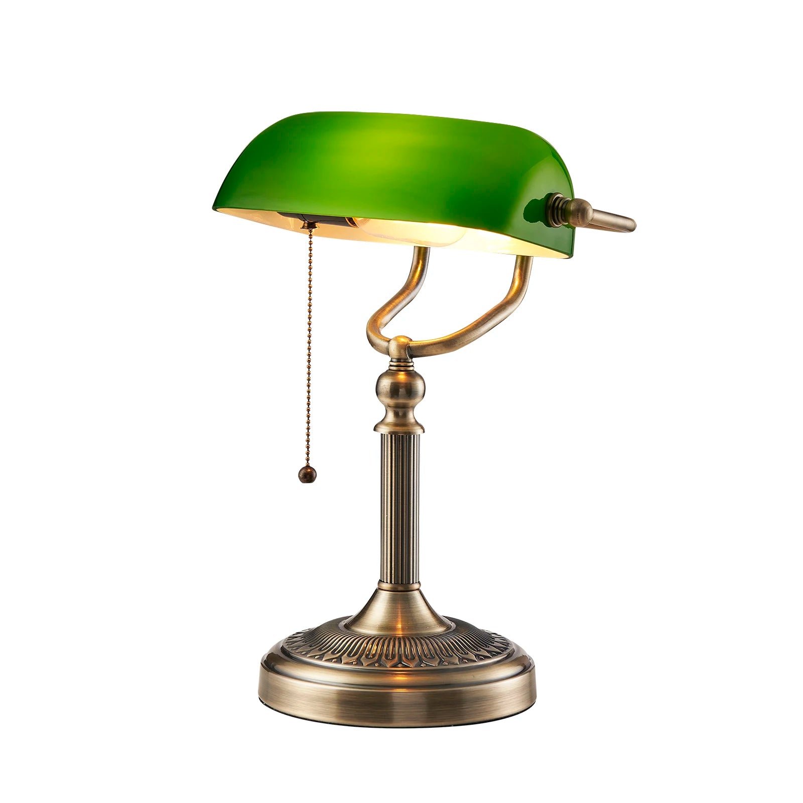 Glowinest™ Classical Banker's Desk Lamp – Green or White Glass Shade | Zipper Switch | Ideal for Living Room, Bedroom, or Office
