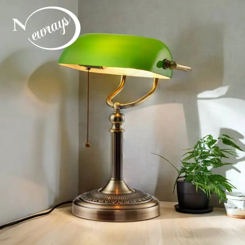 Glowinest™ Classical Banker's Desk Lamp – Green or White Glass Shade | Zipper Switch | Ideal for Living Room, Bedroom, or Office