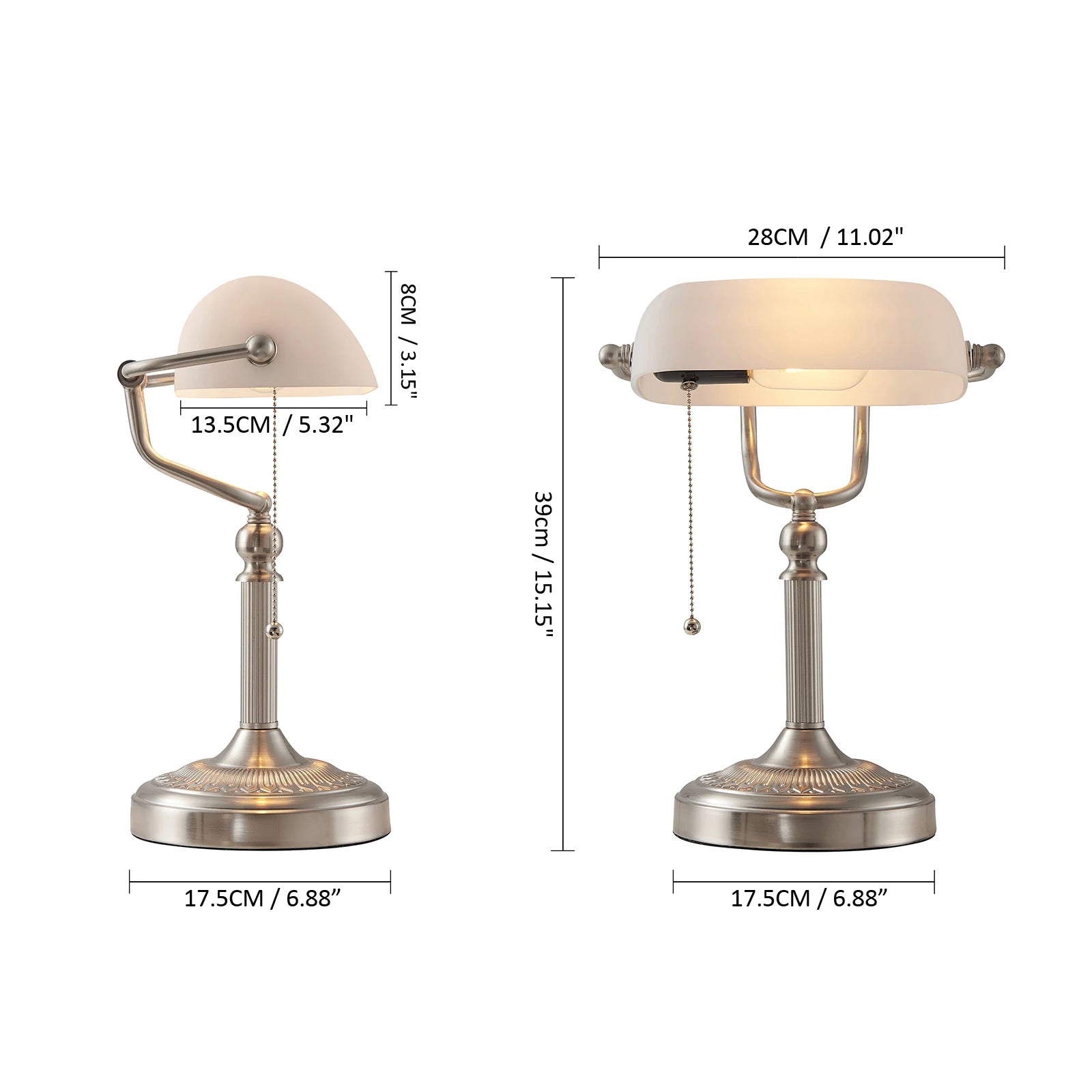 Glowinest™ Classical Banker's Desk Lamp – Green or White Glass Shade | Zipper Switch | Ideal for Living Room, Bedroom, or Office