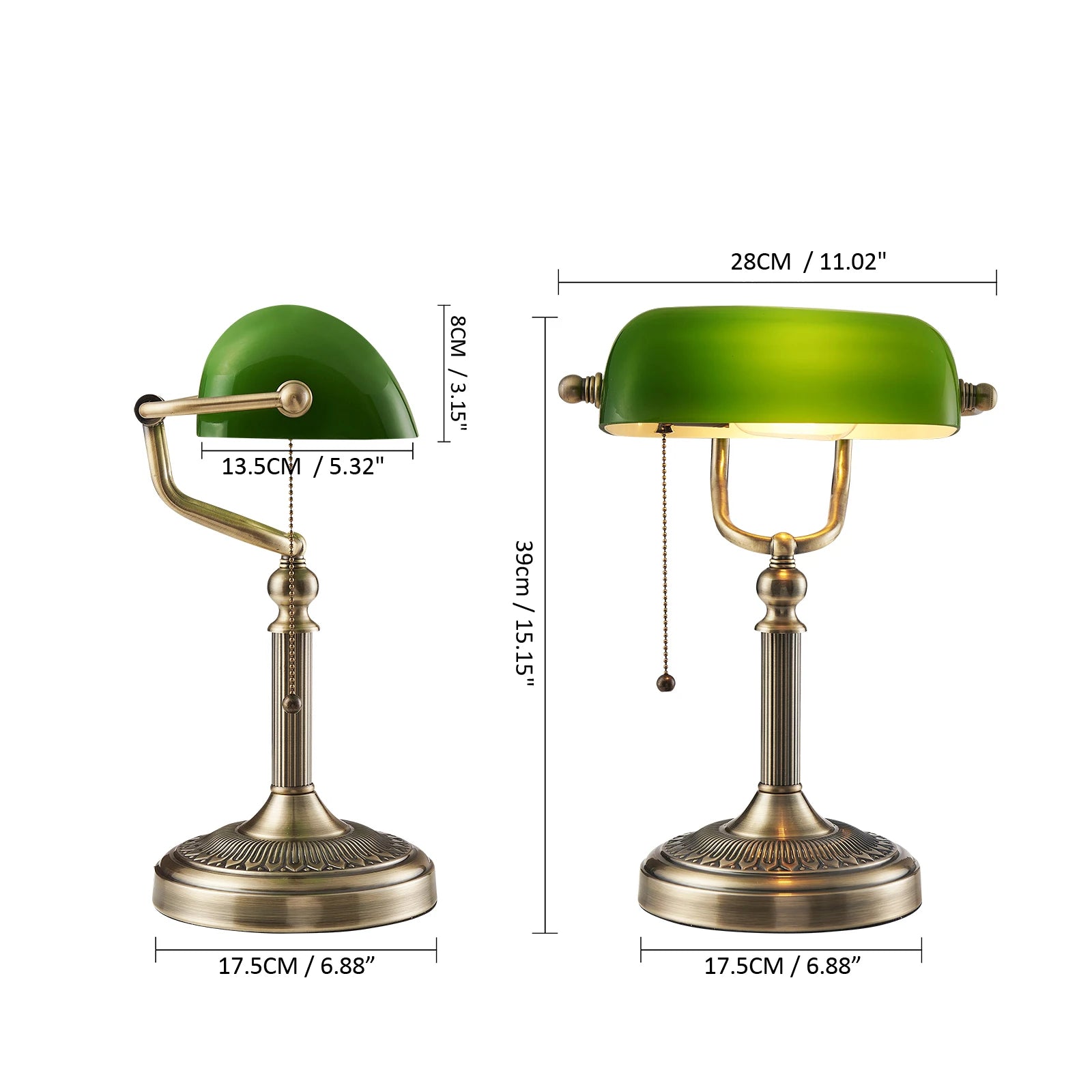 Glowinest™ Classical Banker's Desk Lamp – Green or White Glass Shade | Zipper Switch | Ideal for Living Room, Bedroom, or Office