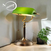 Glowinest™ Classical Banker's Desk Lamp – Green or White Glass Shade | Zipper Switch | Ideal for Living Room, Bedroom, or Office